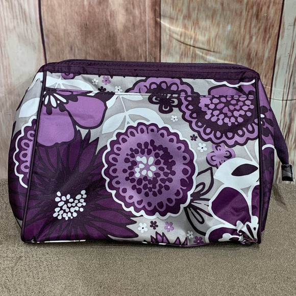 Thirty-One Gifts Purple Floral Zip Top Stay Open Organizing Cosmetic Pouch Bag - Picture 1 of 5